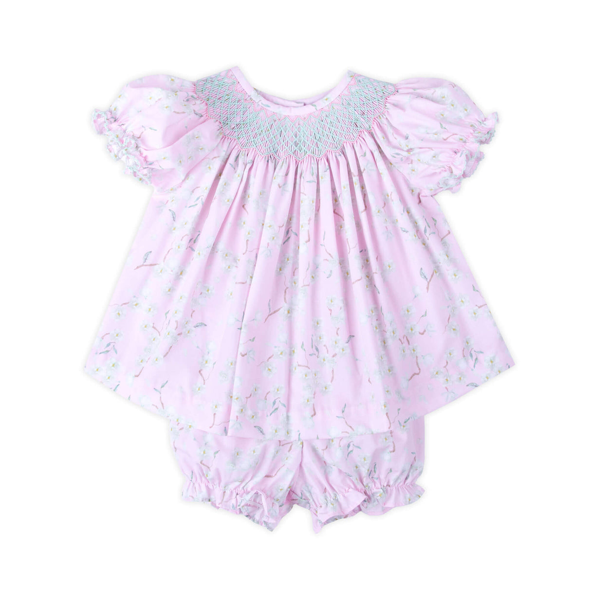 Blossom Branch Floral Smocked Bishop Bloomer Set