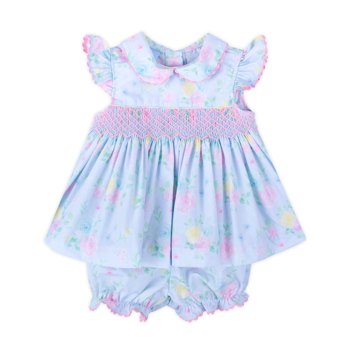 Peony Floral Smocked Collared Bloomer Set