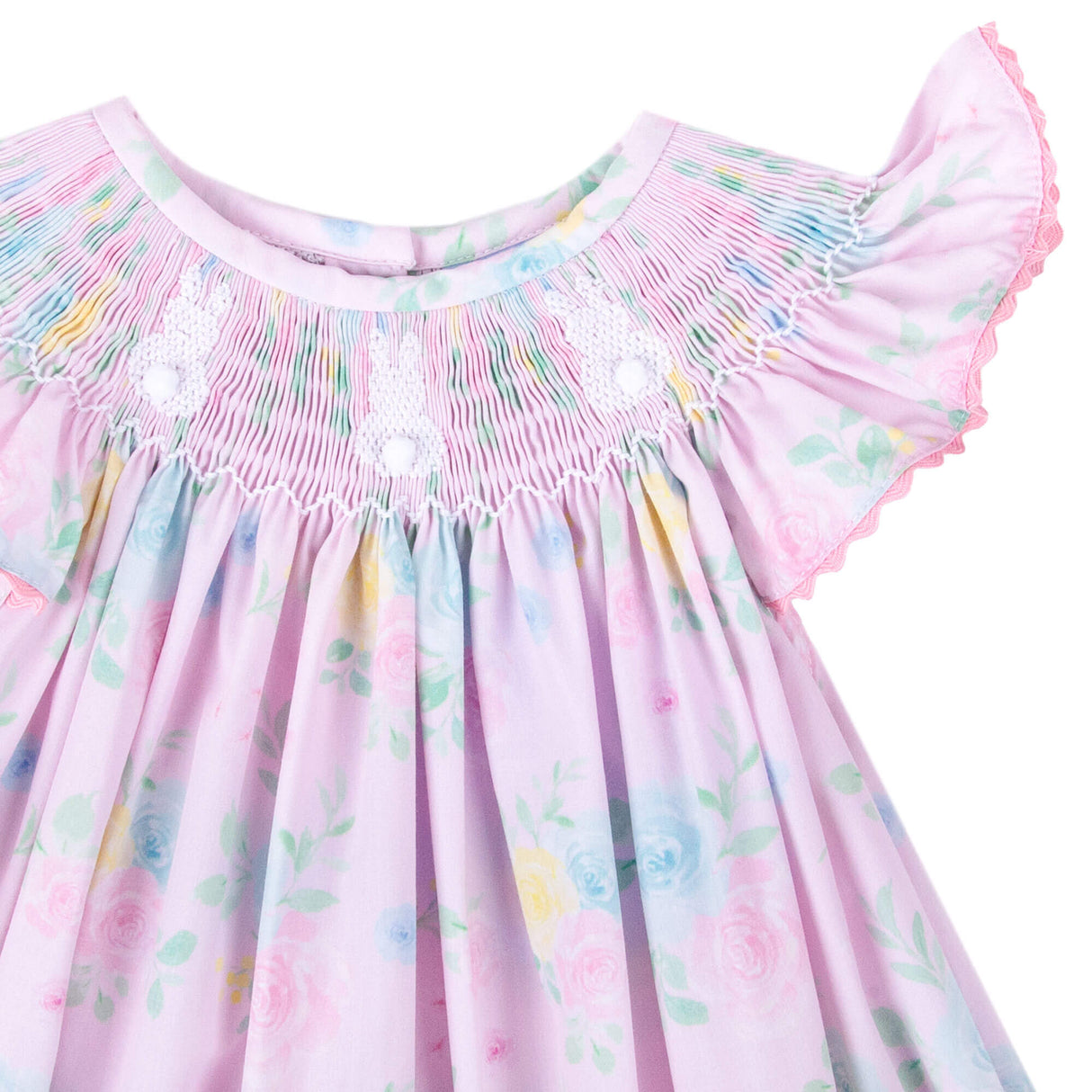 Bunny Tail Smocked Rose Floral Angel Sleeve Dress