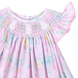 Bunny Tail Smocked Rose Floral Angel Sleeve Dress