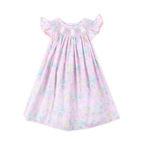 Bunny Tail Smocked Rose Floral Angel Sleeve Dress