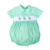 Easter Bunny Smocked Green Gingham Collared Bubble