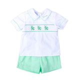 Easter Bunny Smocked Green Gingham Collared Short Set