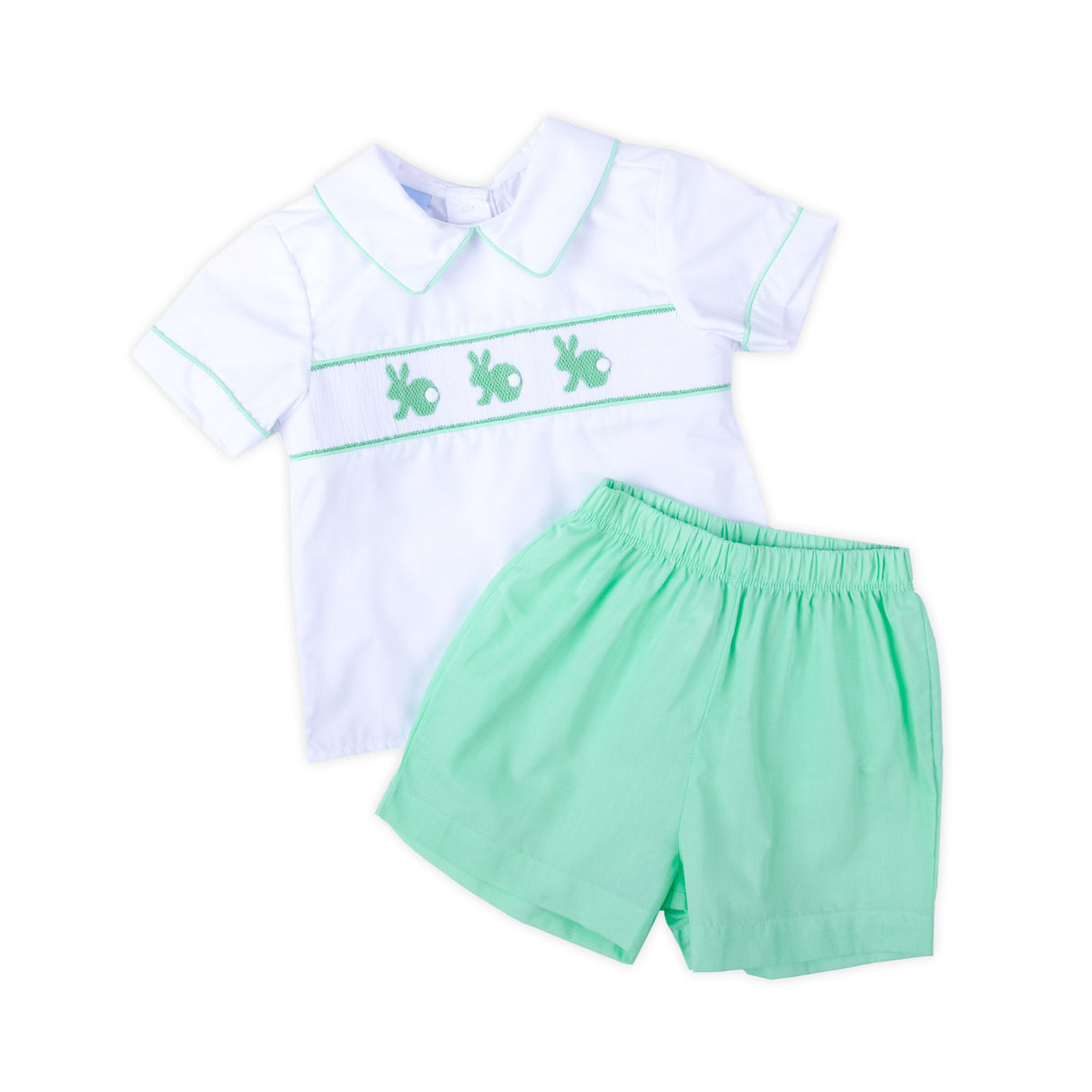 Easter Bunny Smocked Green Gingham Collared Short Set