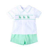 Easter Bunny Smocked Green Gingham Collared Short Set