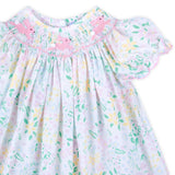 Hopping Bunny Smocked Garden Floral Bishop Dress