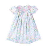 Hopping Bunny Smocked Garden Floral Bishop Dress