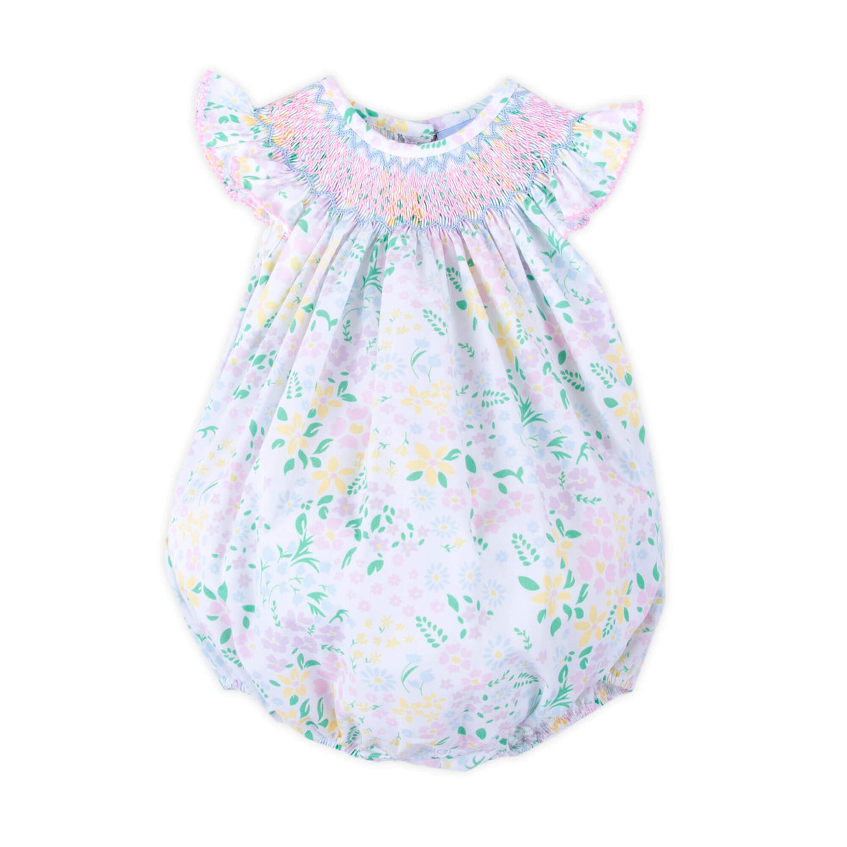 Garden Floral Smocked Angel Sleeve Bubble