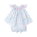 Garden Floral Smocked Angel Sleeve Bloomer Set