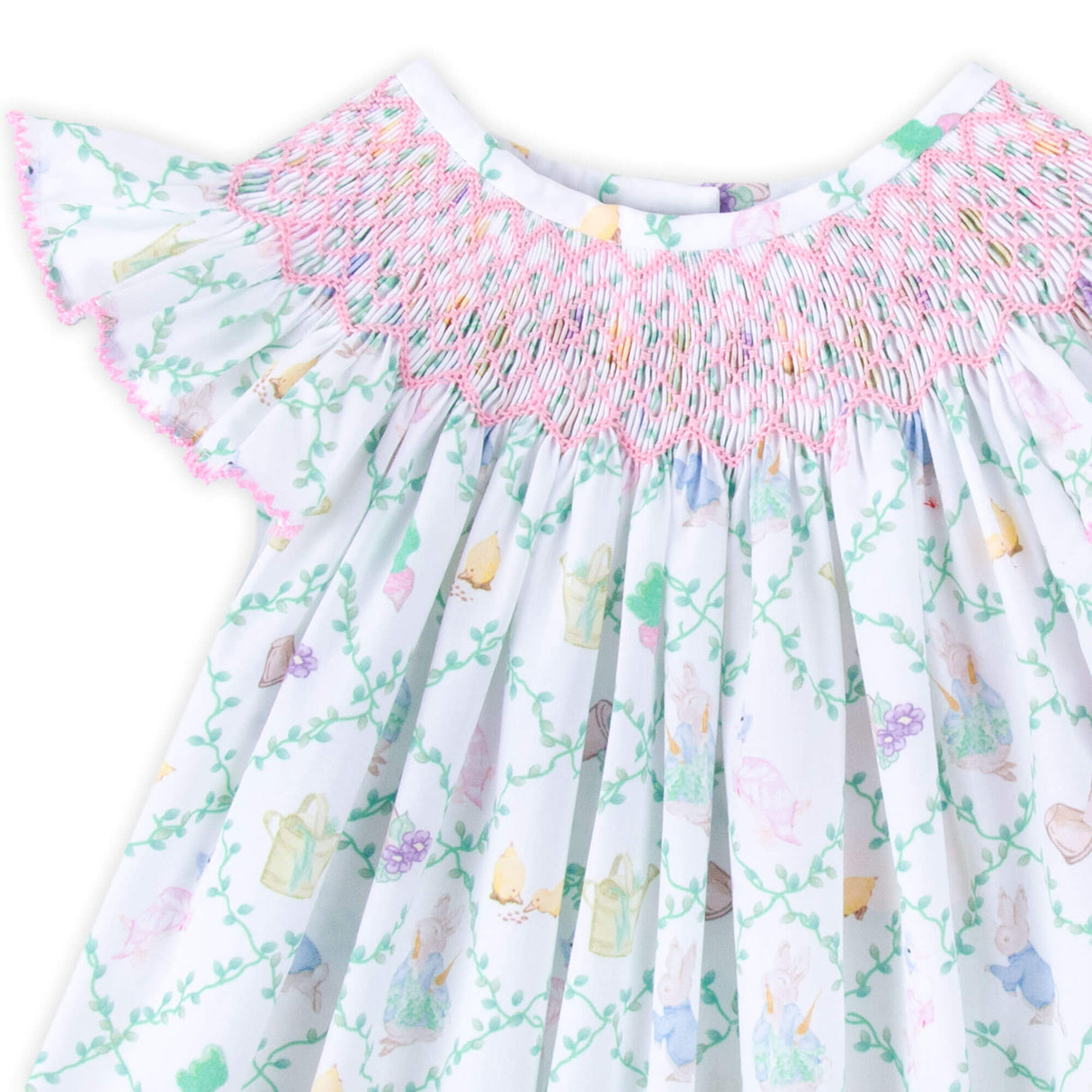 Storybook Rabbit Geo Smocked Angel Sleeve Dress