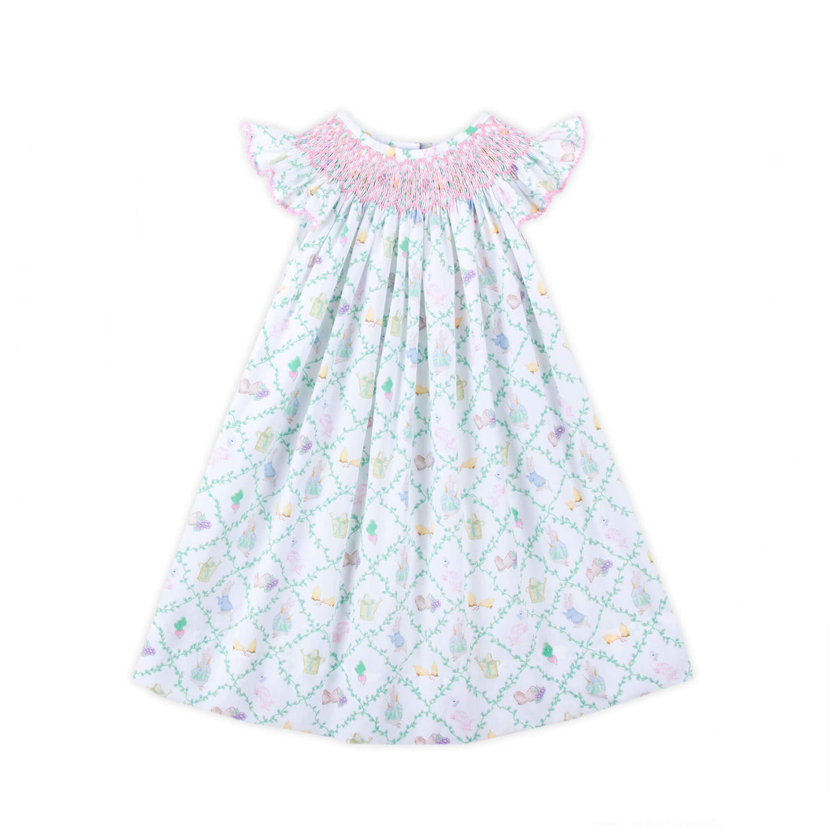 Storybook Rabbit Geo Smocked Angel Sleeve Dress