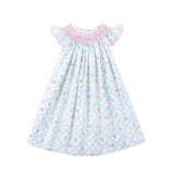 Storybook Rabbit Geo Smocked Angel Sleeve Dress