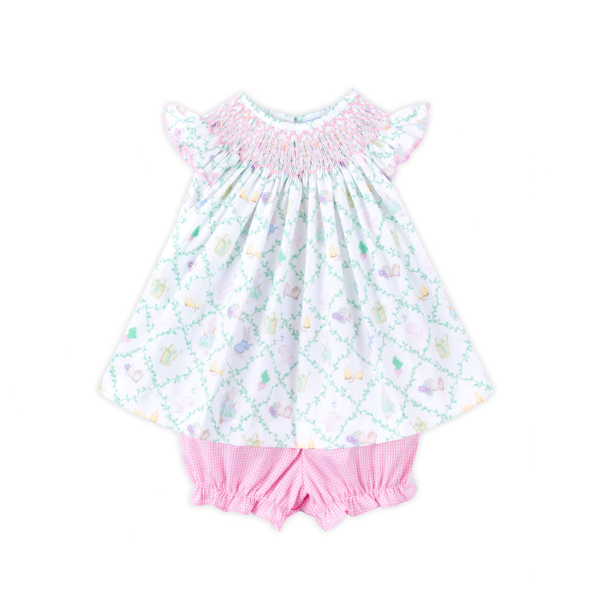 Storybook Rabbit Geo Smocked Angel Sleeve Bloomer Set