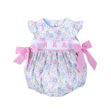 Pink Bunny Floral Smocked Beverly Bubble