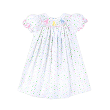 Bunny Smocked Colorful Polka Dot Bishop Dress