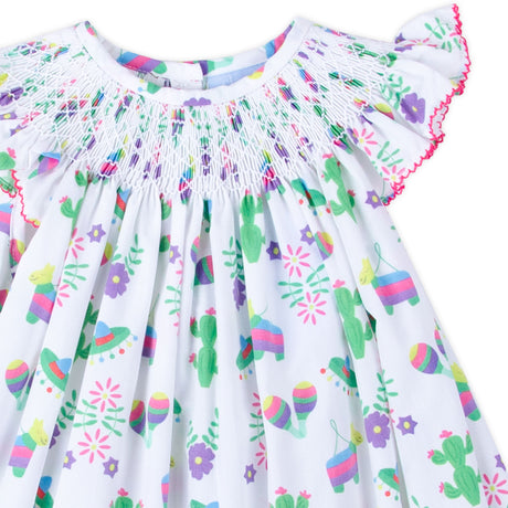 Fiesta Time Print Smocked Angel Sleeve Bubble