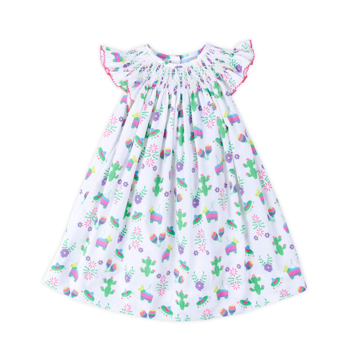 Fiesta Time Print Smocked Angel Sleeve Dress