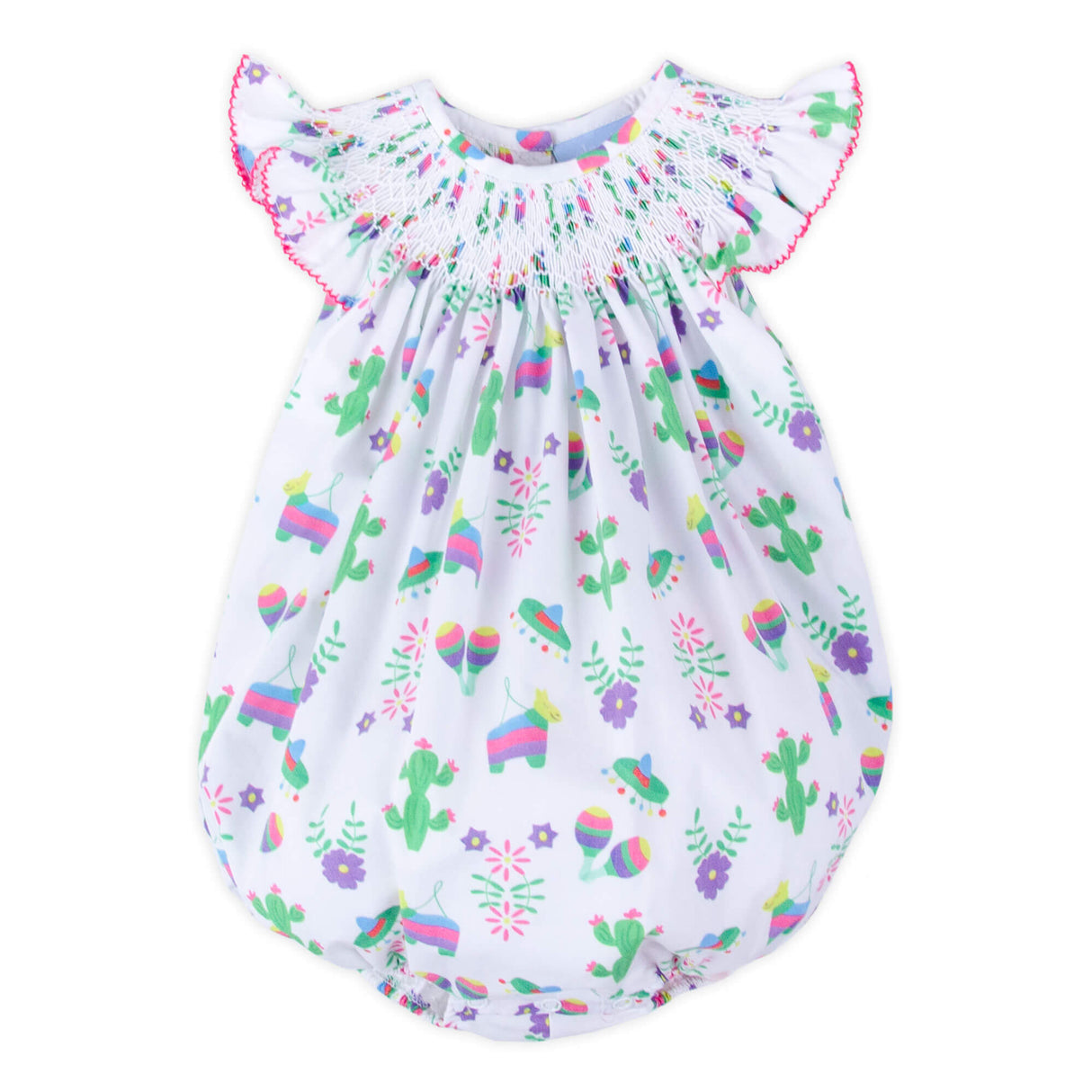 Fiesta Time Print Smocked Angel Sleeve Bubble