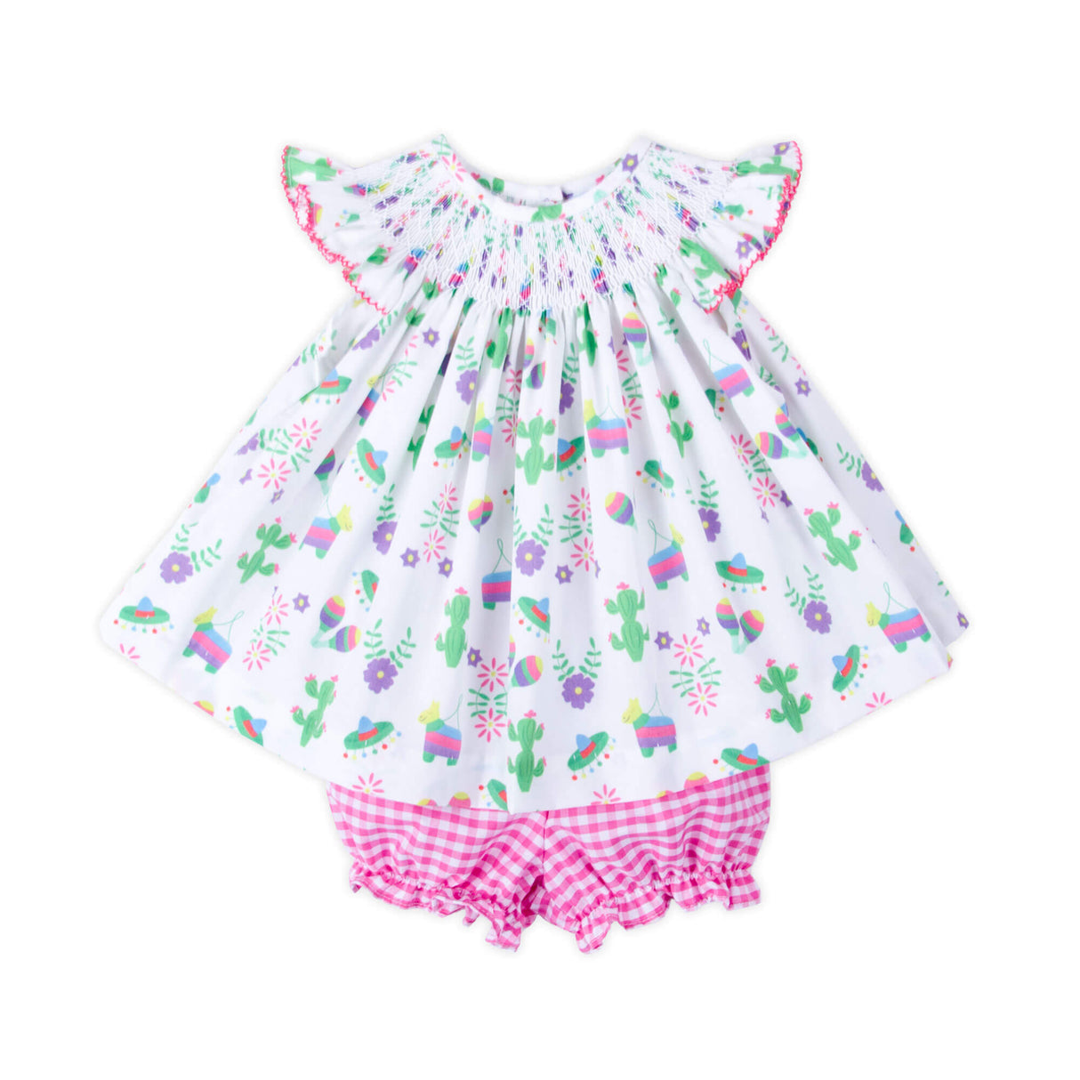 Fiesta Time Print Smocked Angel Sleeve Bloomer Set