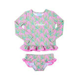 Paradise Palm Pink Rash Guard Set