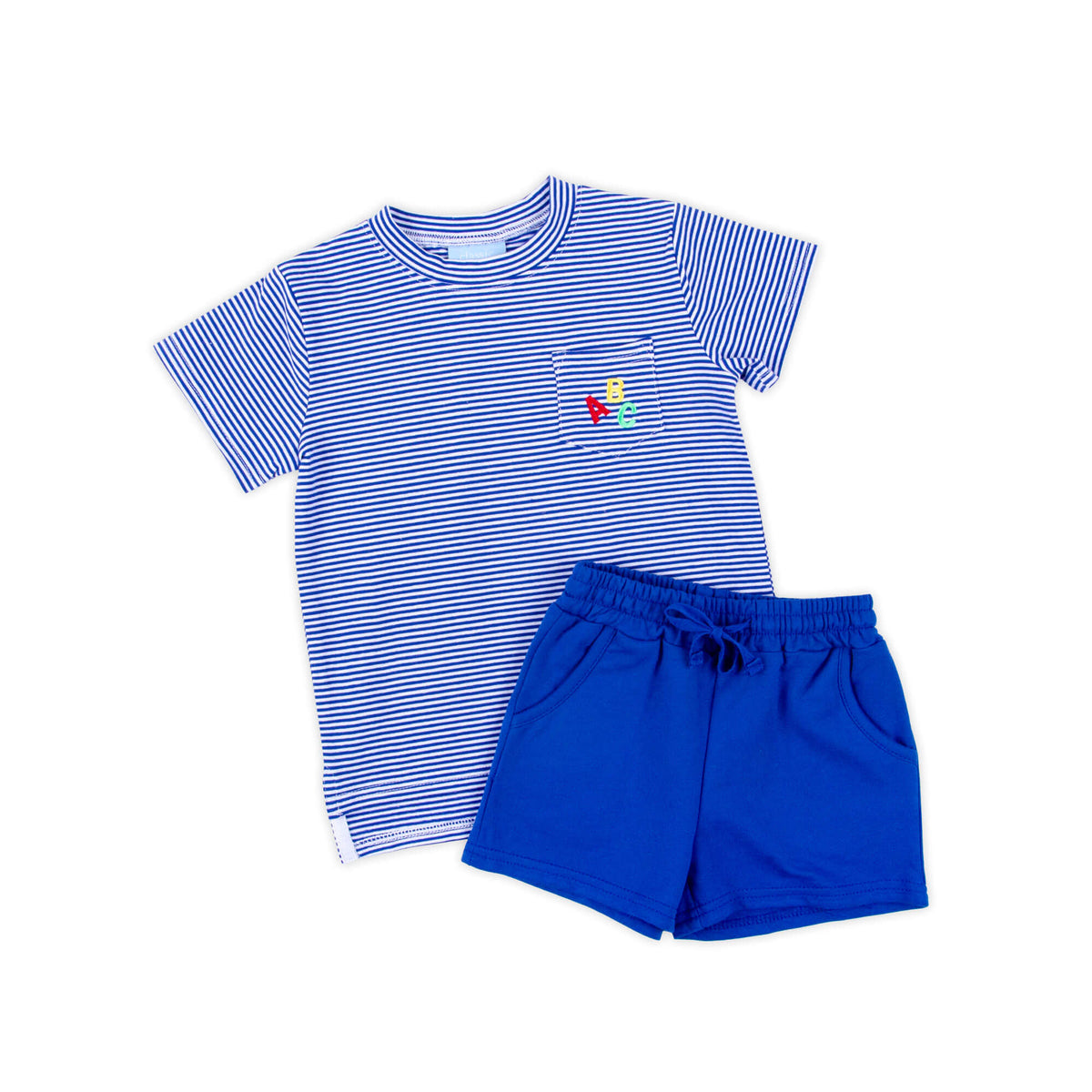 ABC Apple Applique Royal Blue Stripe Short Set – Classic Whimsy