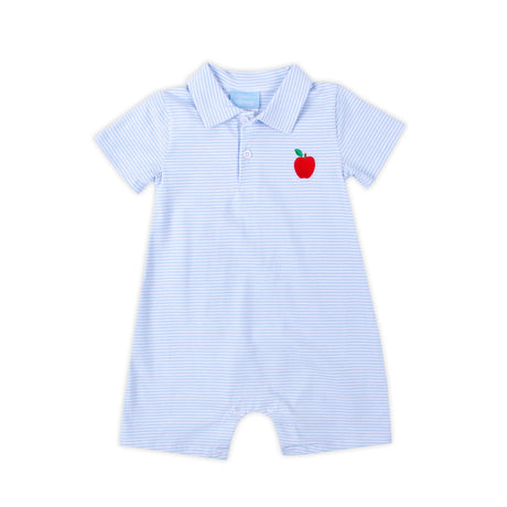 Darling Apple Light Blue Polo Romper