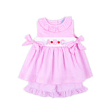Apple & ABC Pink Gingham Ruffle Collared Short Set