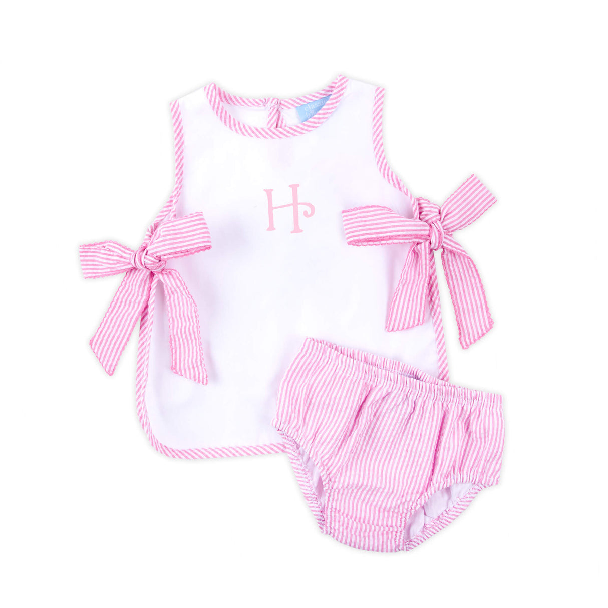 Pink Stripe Seersucker Avery Bloomer Set