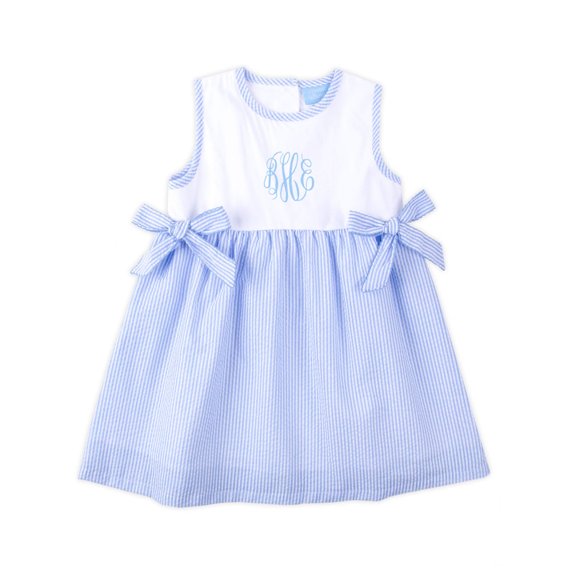 ♡sunu♡ Light Blue Stripe Seersucker Side Tie Bow Dress – Classic Whimsy