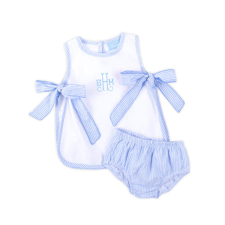 Light Blue Stripe Seersucker Avery Bloomer Set