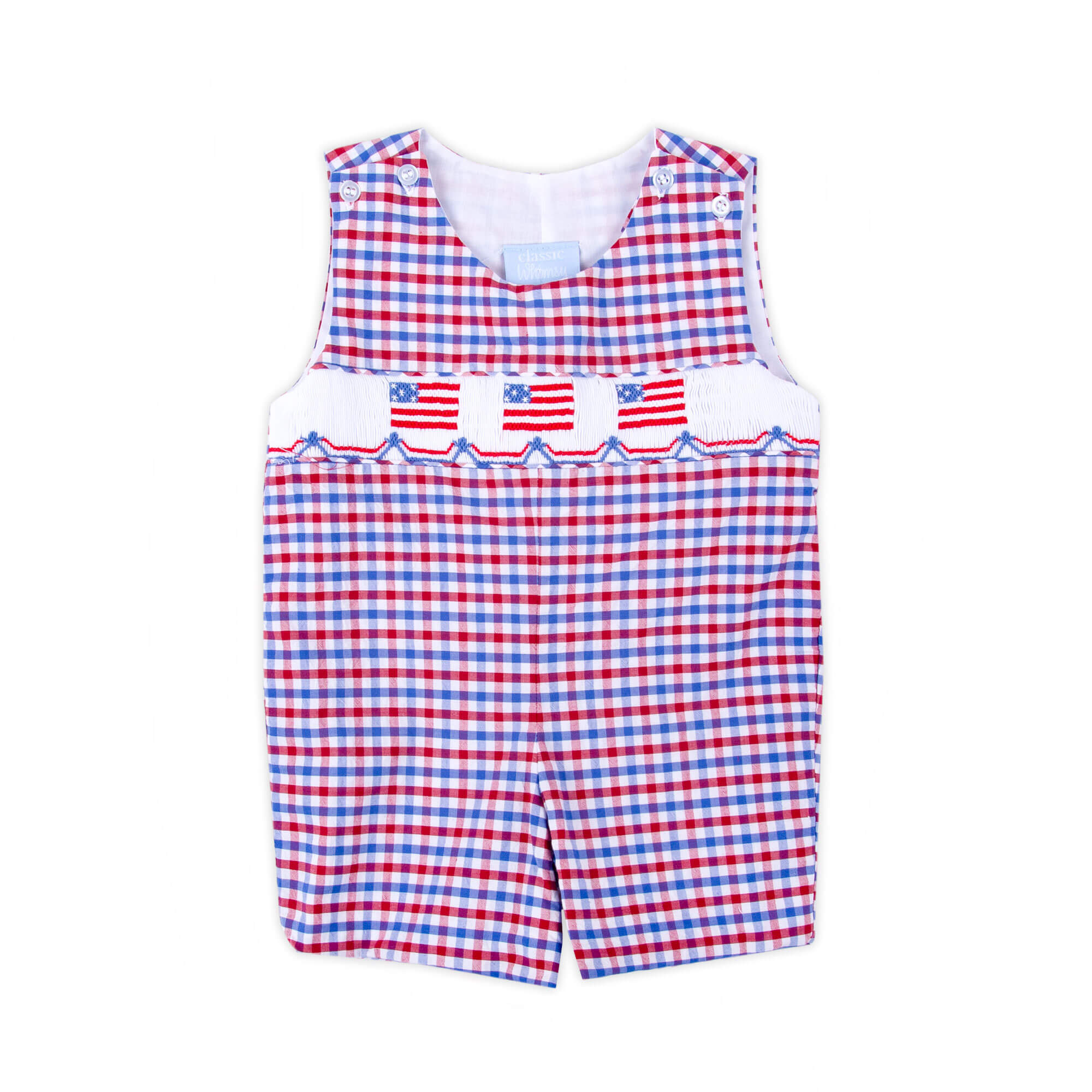 Star Smocked Red Plaid Jon Jon – Classic Whimsy Star Smocked Red Plaid Jon Jon – Classic Whimsy