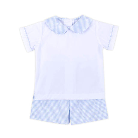 Spring In Blue Seersucker Collared Short Set