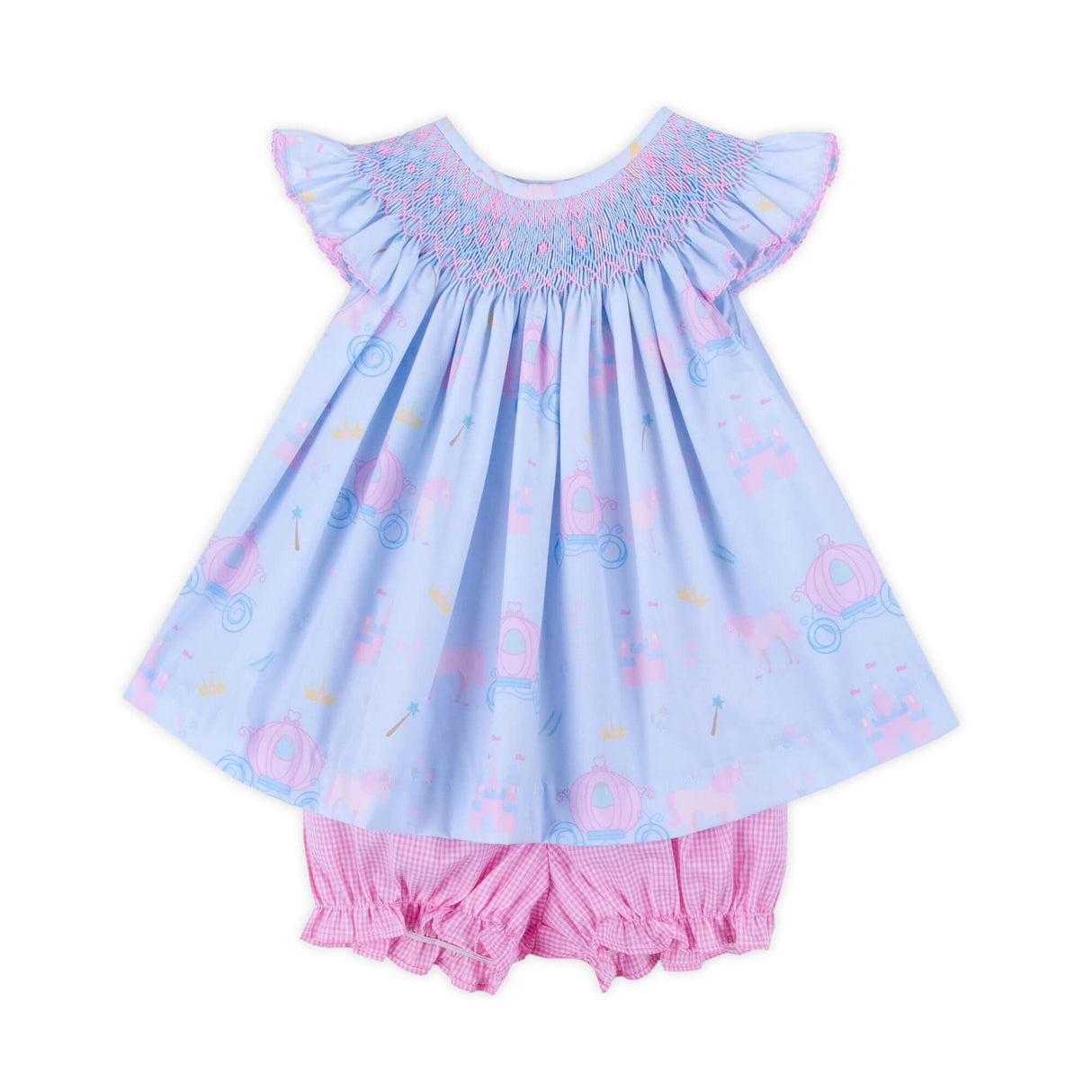 Magical Princess Light Blue Smocked Angel Sleeve Bloomer Set