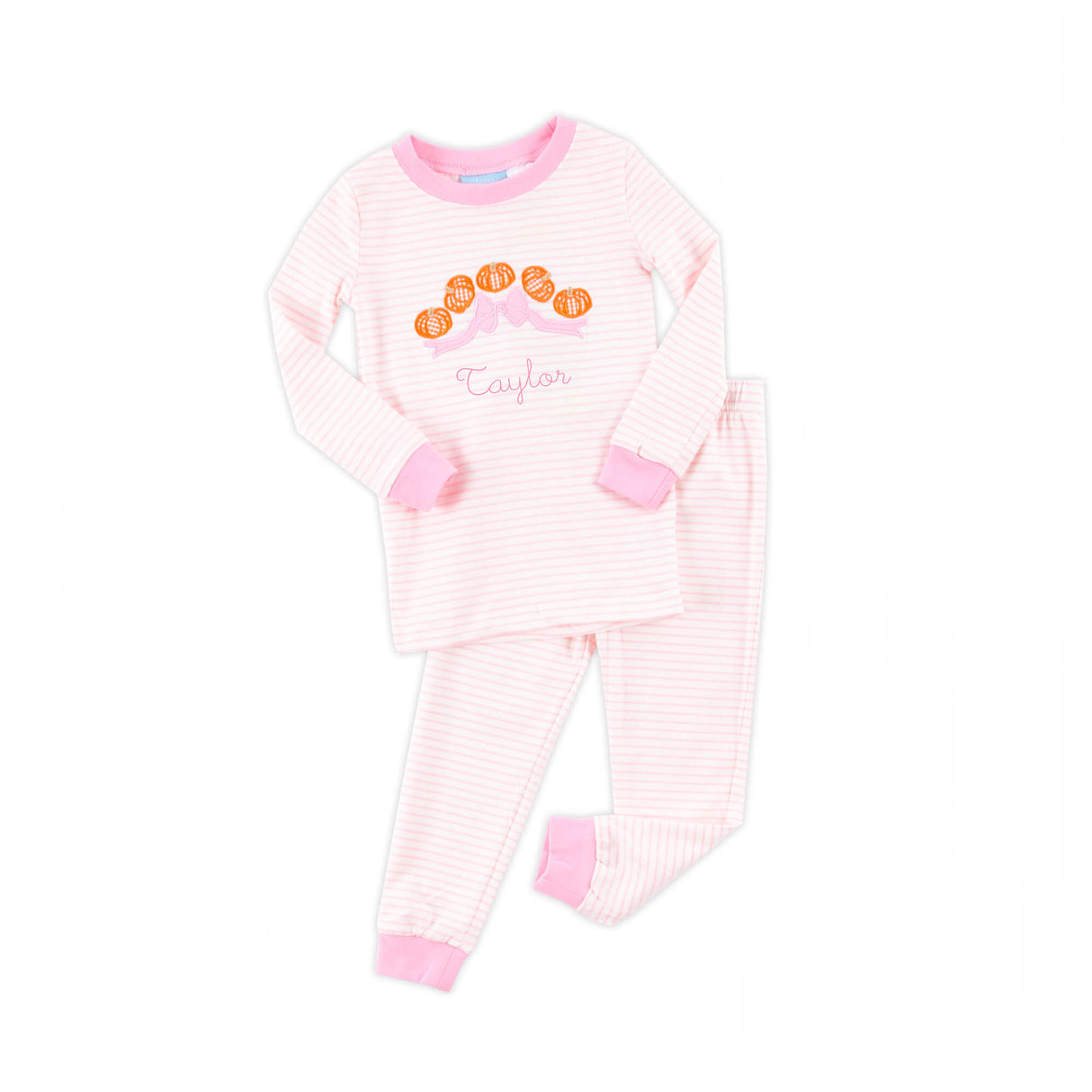 Pumpkin Bow Pink Stripe Pajamas