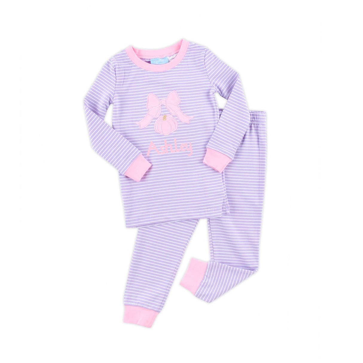 Pumpkin Bow Lavender Stripe Pajamas