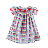 Apple Trio Primary Plaid Smocked Bishop Dress
