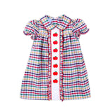 Apple Trio Primary Plaid Embroidered Camila Dress