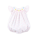 Pink Apple & Pencil Floral Smocked Bubble