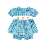 Hello Pumpkin Green Gingham Ruffle Collared Bloomer Set