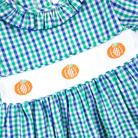 Hello Pumpkin Green Gingham Ruffle Collared Bloomer Set