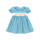 Hello Pumpkin Green Gingham Ruffle Collared Dress