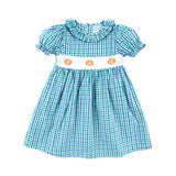 Hello Pumpkin Green Gingham Ruffle Collared Dress