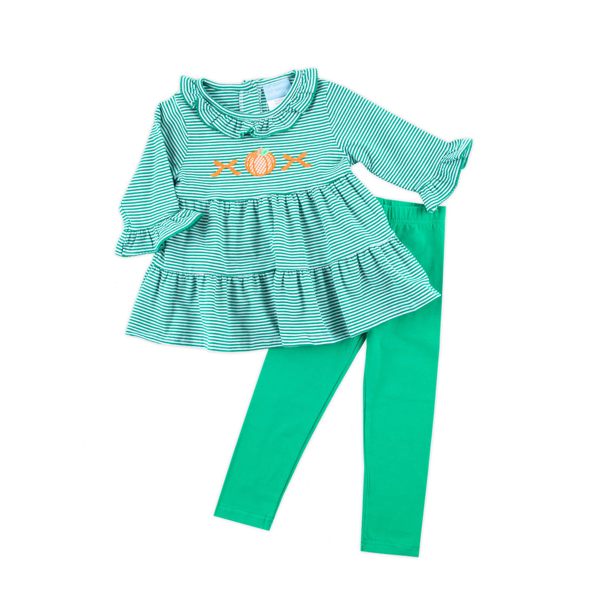Pumpkin Bows Green Stripe Callie Legging Set
