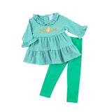 Pumpkin Bows Green Stripe Callie Legging Set