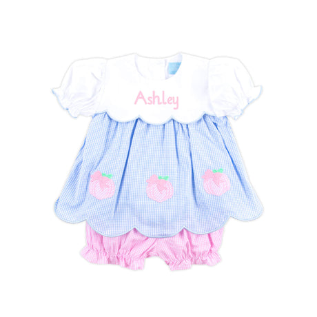 Sweet Pumpkin Bow Light Blue Gingham Amelia Bloomer Set