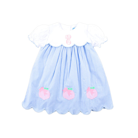 Sweet Pumpkin Bow Light Blue Gingham Amelia Dress