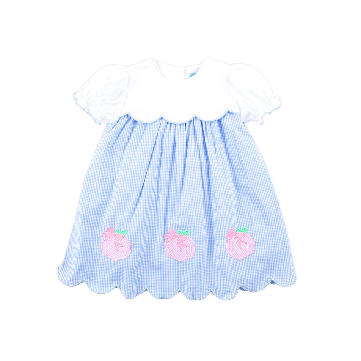 Sweet Pumpkin Bow Light Blue Gingham Amelia Dress