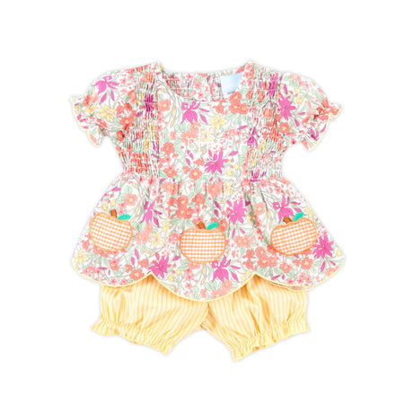 Pumpkin Pink Floral Smocked Aria Bloomer Set