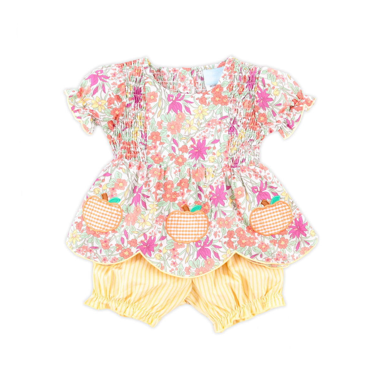 Pumpkin Pink Floral Smocked Aria Bloomer Set