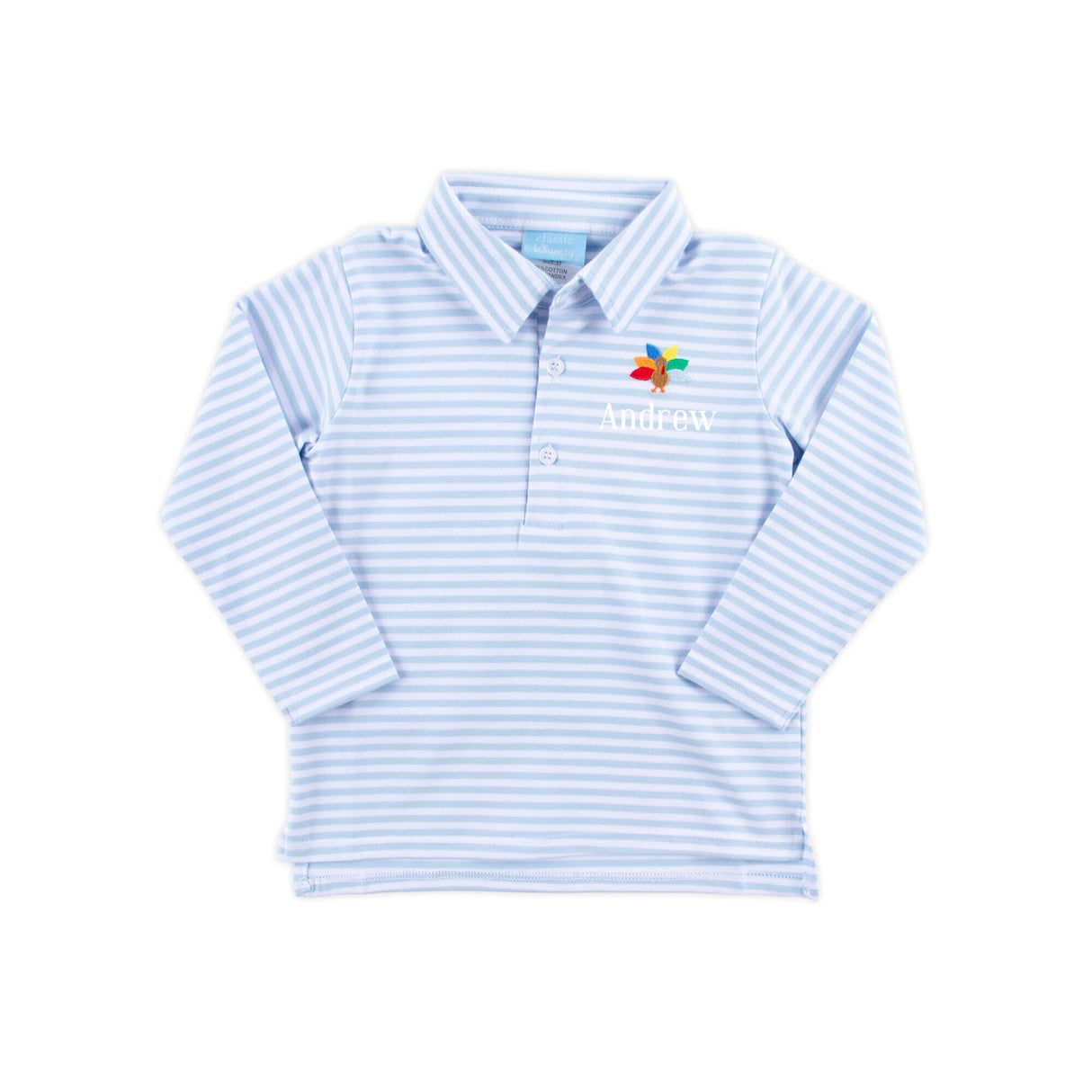 Turkey Embroidered Light Blue Stripe Polo